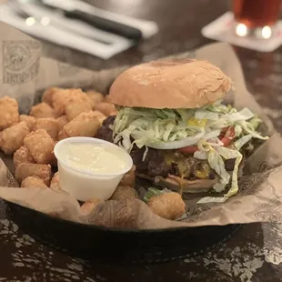 The pharmacy burger with taters...