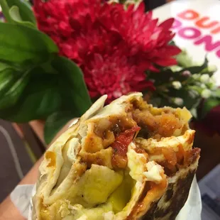 Mothers day surprise burrito delivery. Red chile, steak, and sunny side up egg.