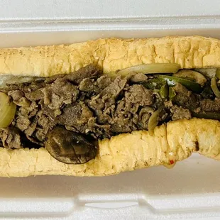 2. Cheesesteak "Works" Sandwich (large) with pepper jack
