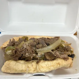 Chicken Cheesesteak "Works" Sandwich on Green Salad