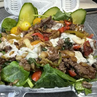 Philly salad with steak.