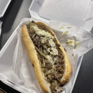 Cheesesteak, onions and provolone my preference!