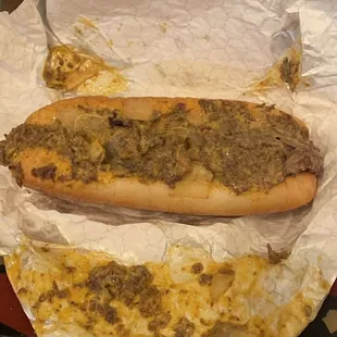 Cheesesteak sandwich with whiz