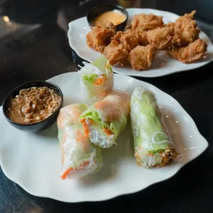 Shrimp spring rolls and calamari