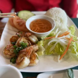 Lemongrass shrimp on rice.  Loved the fish sauce