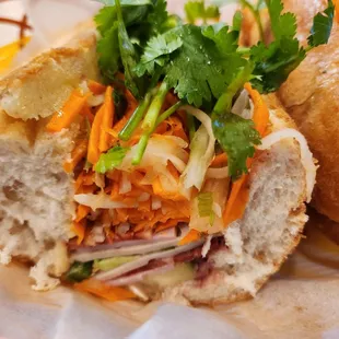Banh Mi with cold cuts- it&apos;s literally all carrots with 4 thin slices of meat