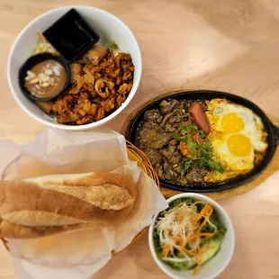 a variety of food items on a table