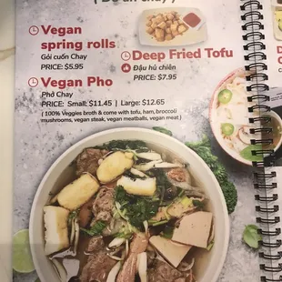 Vegan menu