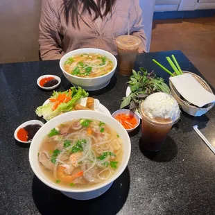 Very yummy!! We got the pho (#1 and chicken), ice coffee, Thai tea, and the egg rolls!  Definitely recommend this place!