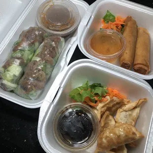 Pork spring rolls, egg rolls, dumplings