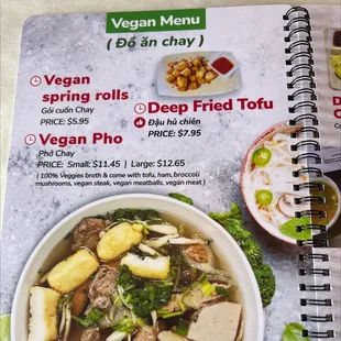 Vegan menu