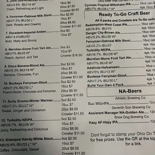 Bottom 2/3 of todays tap list