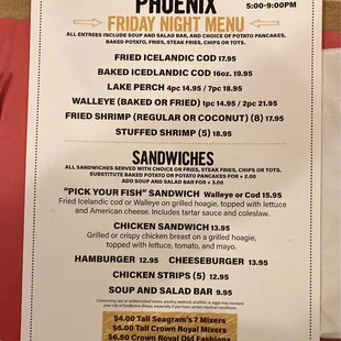 a menu for a restaurant