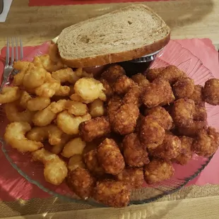 Shrimp and tater tots