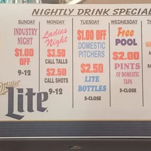 Nightly specials