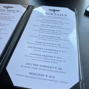 Cocktail menu