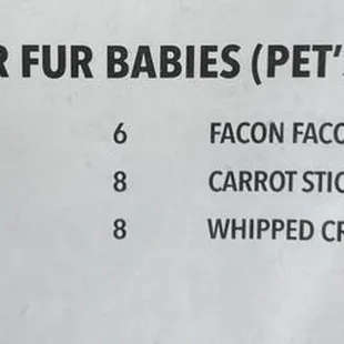 FUR Babies menu