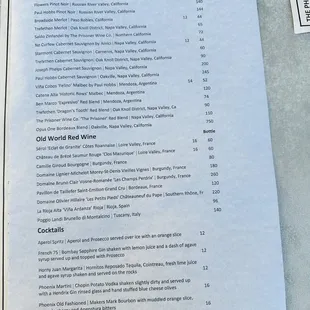 Cocktail menu