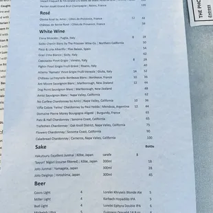 Drink menu