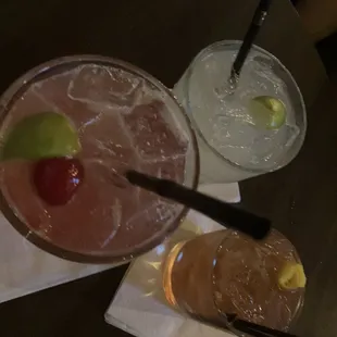 Left: virgin cherry limeade // Upper right: gimlet // Lower right: old-fashioned
