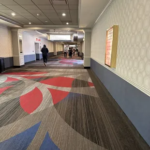 Hallways leading to garages and casino