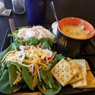 Two salads with soup