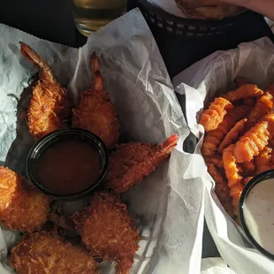 Coconut shrimp and sweet potato fries