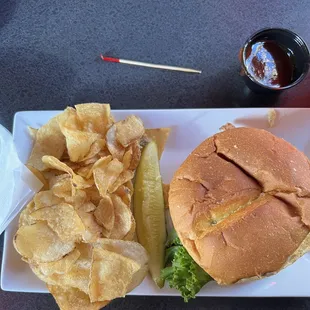 Grilled Chicken Sandwich and homemade potato chips.