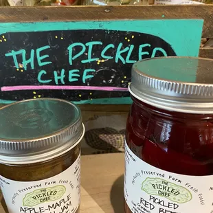 Apple maple bourbon jam and pickled beets
