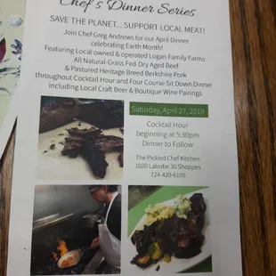 a menu for the chef&apos;s dinner service