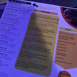 a menu for pickled loon