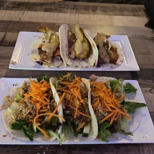 Fish tacos (top) and Huli Huli tacos (bottom). Both very good!