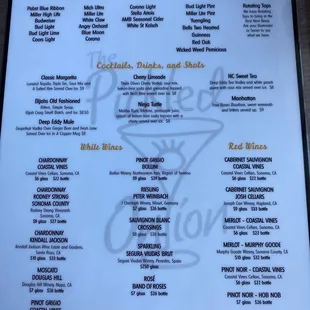 Drink menu