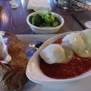 Meatball sandwich minus the bun, potato &amp; broccoli