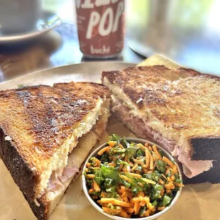 Ham, cheese and pickled peach sandwich (a bit over toasted)