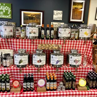 a table with jars of food