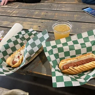 Plain hotdog and one with onion