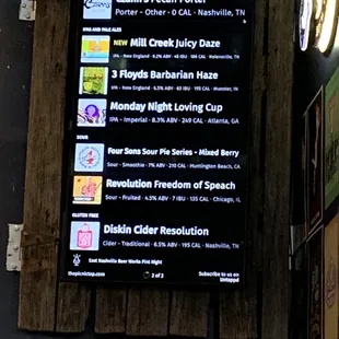 a menu displayed on the wall