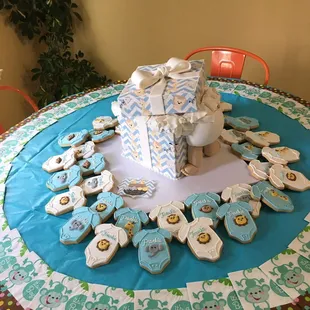 Baby in the box shower cake that The Pie Factory made for my grand baby's shower
