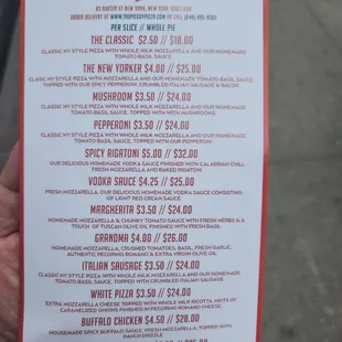 a menu for pie guy