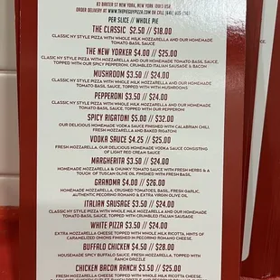 the menu for the pie guy