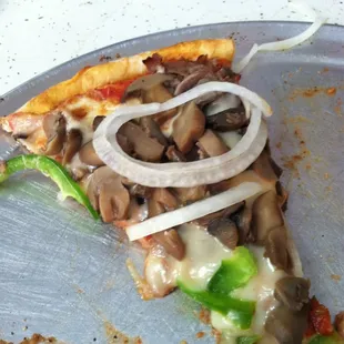 Canned mushrooms are gross enough on pizza but when they overload them... Yikes