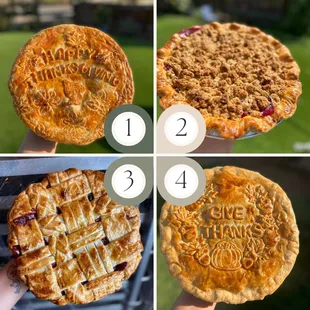 Pie design options for Thanksgiving preordering.