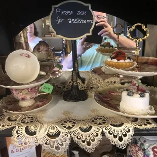a display of cakes and pastries