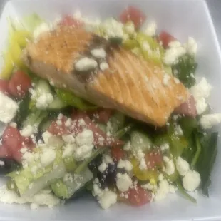 Greek salad sub salmon