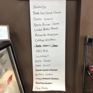 the menu for the restaurant