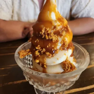My fav thing we got for our meal. P&amp;L soft serve swirl with cheddar strussel and salted burbon caramel.