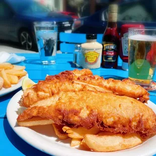 Fish And Chips; Glass of 805.