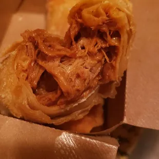 Pulled pork and cole slaw egg rolls