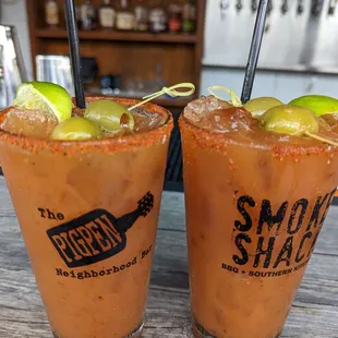 two glasses of bloody cocktails